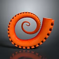 Orange Octopus Tentacle in Spiral Shape With Suckers on Gray Background and Reflection 3d model