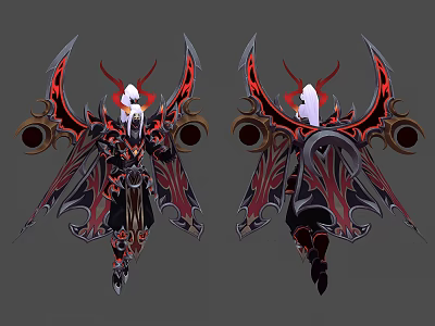 Multiple Fantasy Characters With Red Black Armor Spiked Wings And White Masked Heads 3d model