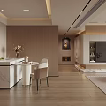 Modern Living and Dining Room Interior With Wooden White Sofa Marble Coffee Table Large Windows