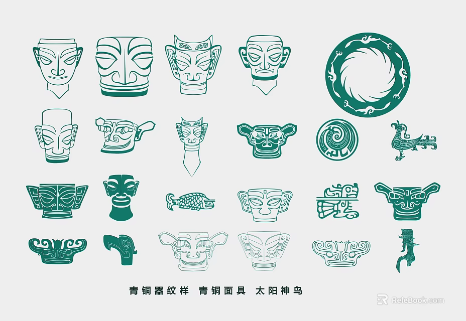 Traditional Wall Decor With Bronze Ware Patterns Bronze Masks And Sun Motifs 3d model 