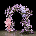 Event Entrance Floral Arch With Purple Pink Flowers And Pink Decorative Element On Tile Floor