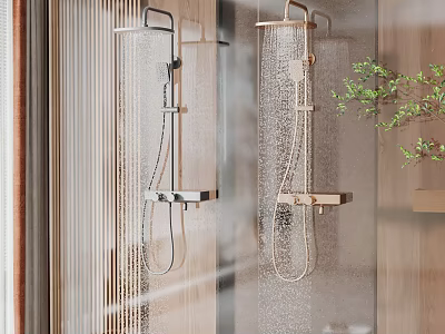 Modern Shower Head With Handheld Sprayer In Brass And Chrome Finish For Bathroom Design 3d model