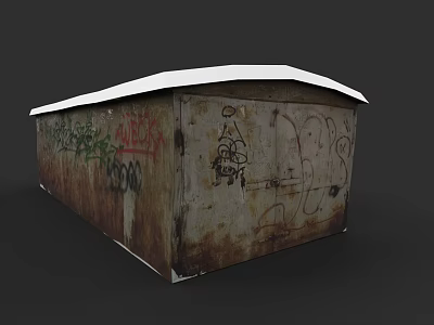 Garden Landscape With Rusty Shed Covered In Green Red Graffiti And Aged Metal 3d model