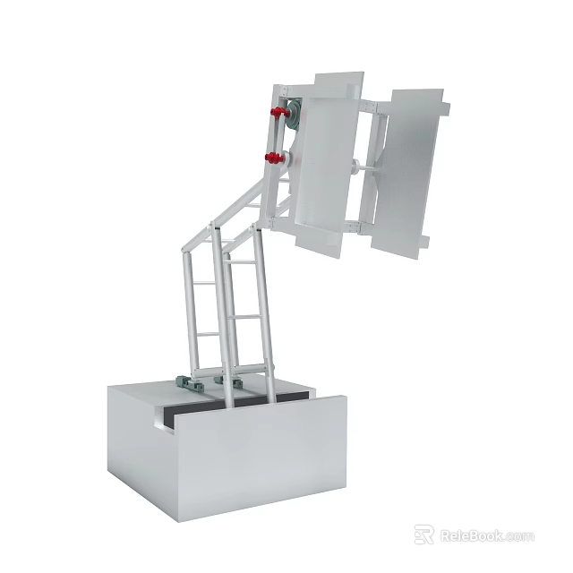 Industrial Mechanical Device With White Base Metal Frame And Red Components 3d model