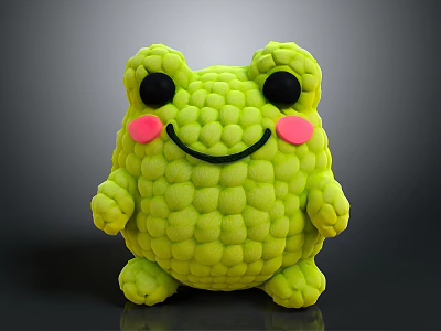 Adorable Green Plush Frog Toy With Big Black Eyes And Pink Cheeks 3d model