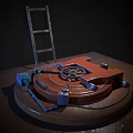 Silver Metal Decorative Ornament Set With Armillary Sphere Design And Wooden Base On Map Tabletop