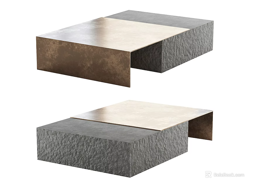Modern Coffee Table With Metal Top And Gray Textured Base Design 3d model 