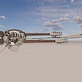 Steampunk Violin Shaped Weapon Featuring Mechanical Gears Metal Structure And String Details 3d model