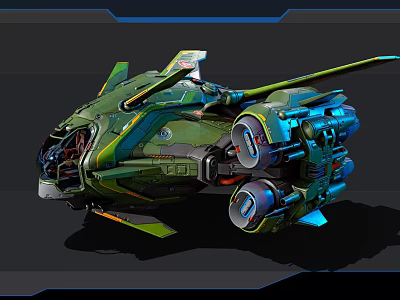 Futuristic Fighter Jet With Green And Blue Color Advanced Mechanical Engines And Aerodynamic Wings 3d model