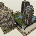 Modern High Rise Building Complex With Green Plaza And Landscape Design