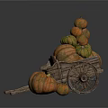 Rustic Wooden Cart Stacked With Colorful Pumpkins For Autumn Harvest