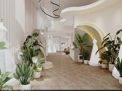 Light Luxury Clothing Store Interior With Elegant Mannequins Green Plants And Soft Lighting 3d model