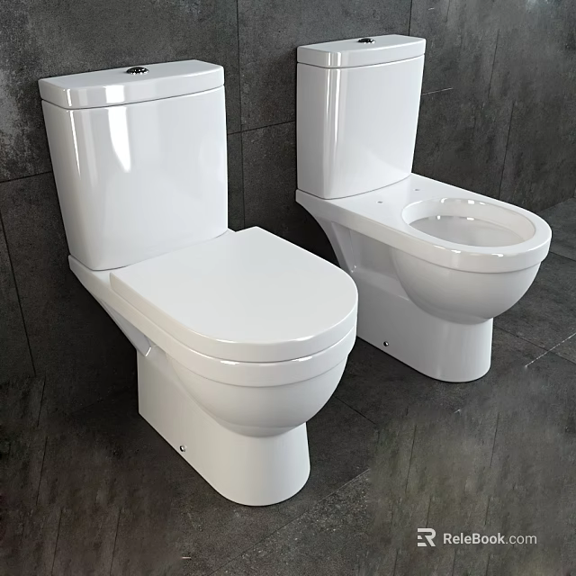 Modern White Toilets In Bathroom With Gray Tile Wall And Floor 3d model 