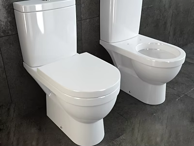 Modern White Toilets In Bathroom With Gray Tile Wall And Floor 3d model