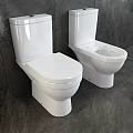 Modern White Toilets In Bathroom With Gray Tile Wall And Floor