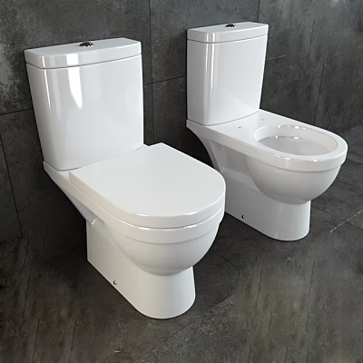 Modern White Toilets In Bathroom With Gray Tile Wall And Floor 3d model