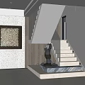Modern Staircase Interior Design With Glass Railing Marble Steps And Decorative Art Piece