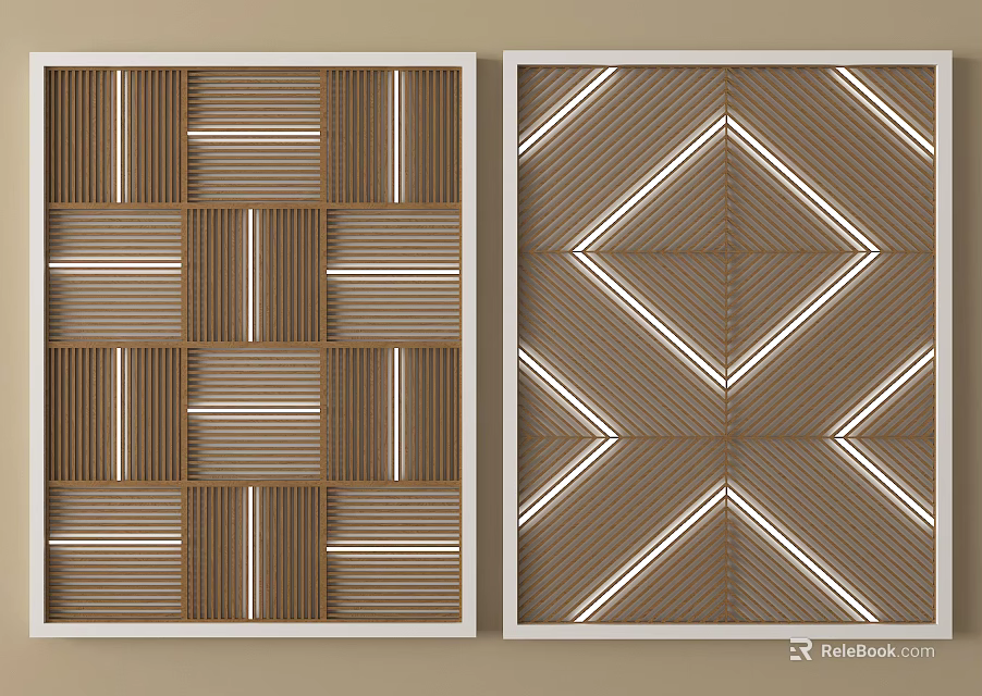 Modern Ceiling Design Featuring Grid And Diamond Patterns With Brown White Lines 3d model
