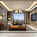 Modern Living Dining Room Interior With Wooden Decor Large Artwork And Lighting Design