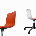 Modern Office Chairs with Orange Curved Backrest and White Design Featuring Black Wheels and Base