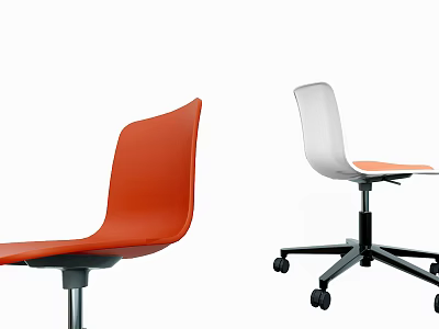 Modern Office Chairs with Orange Curved Backrest and White Design Featuring Black Wheels and Base 3d model