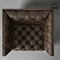 Brown Leather Single Seater Sofa with Button Tufted Upholstery and Modern Design 3d model