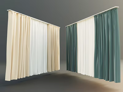 Modern Lighting Combinations with Beige White and Dark Green Curtain Styles for Interiors 3d model