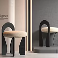 Designer Modern Dining Chairs With Unique Curved Back Black Frame And Beige Cushion 3d model