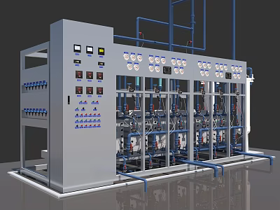 Advanced Industrial Equipment With Control Panel Multiple Gauges Pipes And Processing Units 3d model
