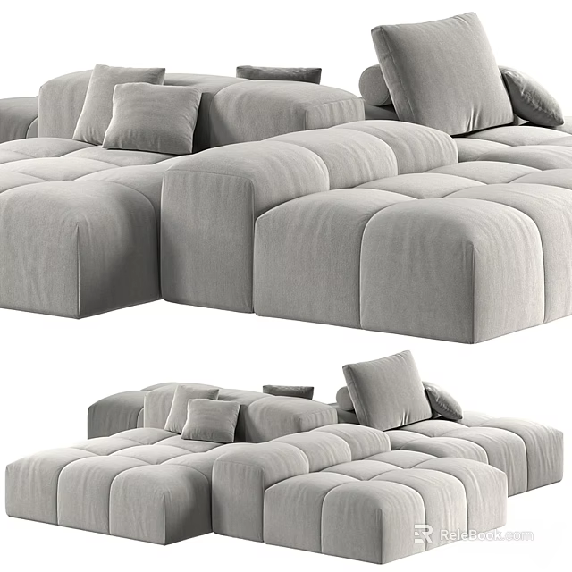 Modern Gray Sectional Sofa With Plush Fabric Cushions And Modular Design 3d model 