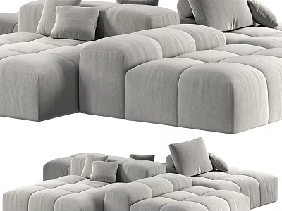 Modern Gray Sectional Sofa With Plush Fabric Cushions And Modular Design 3d model