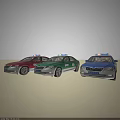 Colorful Taxi Cars with Roof Signs in Red Green and Blue