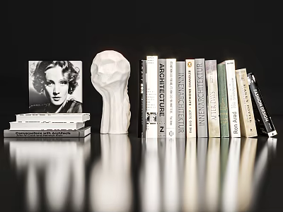 Decorative Ornament Set Featuring Black And White Photo White Sculpture And Books 3d model