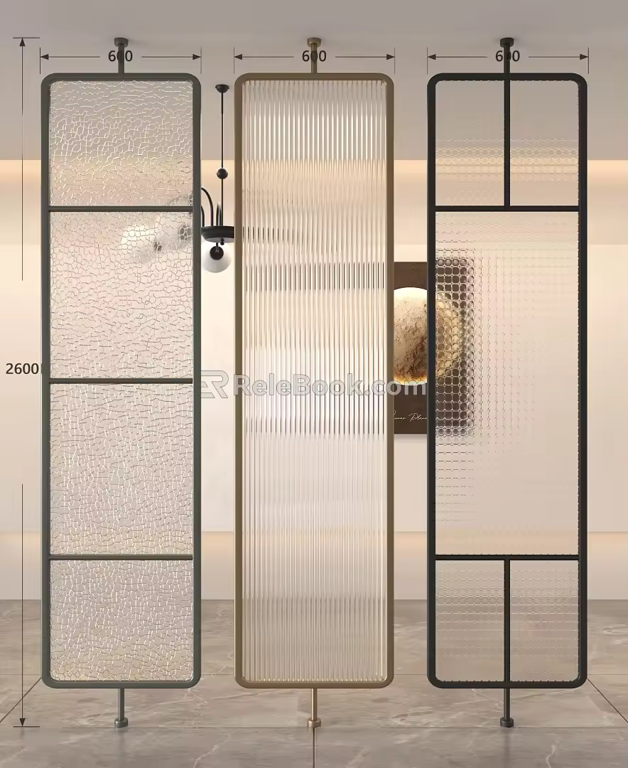 Middle Ancient French Style Glass Partition Entrance Partition Screen Partition Changhong Glass Partition Frosted Glass Ice Crushed Glass 3d model