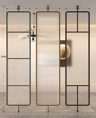 Middle Ancient French Style Glass Partition Entrance Partition Screen Partition Changhong Glass Partition Frosted Glass Ice Crushed Glass 3d model