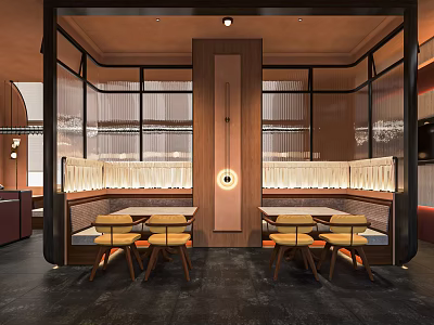 Modern Hot Pot Restaurant Interior Design With Comfortable Seating Wooden Decor And Warm Lighting 3d model