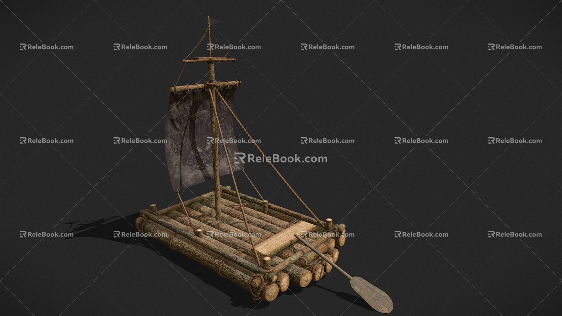 Chinese wooden boat boat medieval raft 3d model