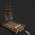 Chinese wooden boat boat medieval raft 3d model