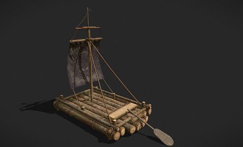 Chinese wooden boat medieval raft 3d model