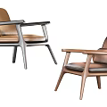 Two Tone Wooden Frame Modern Leisure Chair With Brown Leather Seat And Armrests