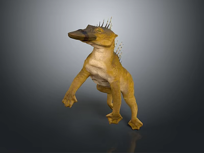 Realistic Yellow Prehistoric Creature With Spiked Back Standing 3d model