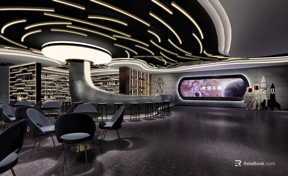 Modern Bar Interior Design With Sleek Counter Comfortable Seating And Ambient Lighting 3d model 
