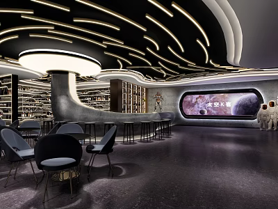 Modern Bar Interior Design With Sleek Counter Comfortable Seating And Ambient Lighting 3d model