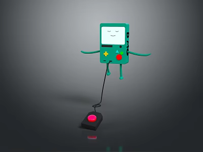 Green Anthropomorphic Computer Device With Smiley Face And Colored Buttons Connected To Base 3d model