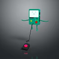 Green Anthropomorphic Computer Device With Smiley Face And Colored Buttons Connected To Base 3d model