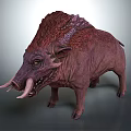 Mythical Boar Creature with Purple Red Skin Large Tusks and Spiked Mane
