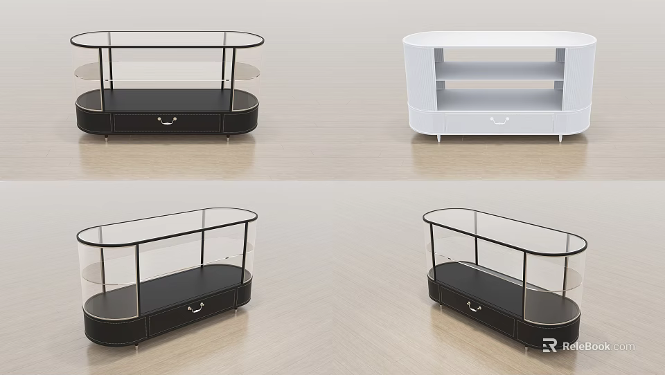 Modern Display Shelves With Glass Panels Black White Design And Drawers For Retail 3d model 
