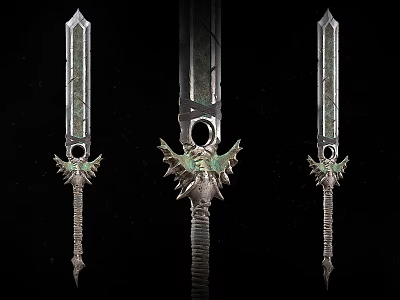 Three Ornate Ancient Swords With Mythical Creature Hilt And Intricate Metal Design 3d model