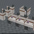 Modern Office Desks In Cubicles With Computers And Office Chairs Workspace 3d model