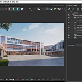 Modern School Building With Red Brick White Exterior And Front Plaza For Students